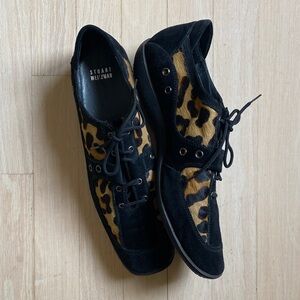 Worn 1x Stuart Weitzman Leopard Fur & Suede Sneakers Sz 10